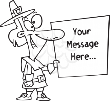 Royalty Free Clipart Image of a
Pilgrim Holding a Sign