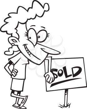 Royalty Free Clipart Image of a Woman Beside a Sold Sign