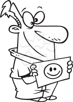 Royalty Free Clipart Image of a Man Holding a Smiley Face