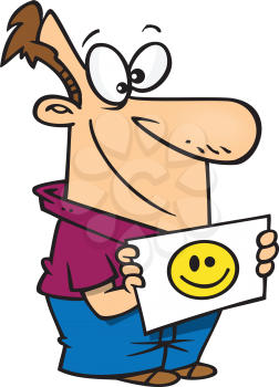 Royalty Free Clipart Image of a Man Holding a Smiley Face
