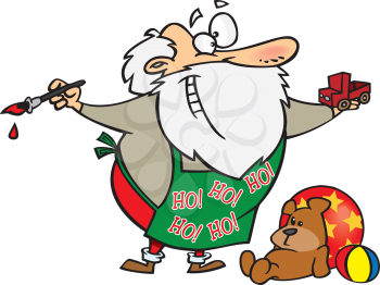 Royalty Free Clipart Image of Santa Making Toys