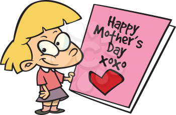 Royalty Free Clipart Image of a Girl With a Big Mother's Day Card