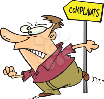 Royalty Free Clipart Image of an Angry Man Going to the Complaints Department