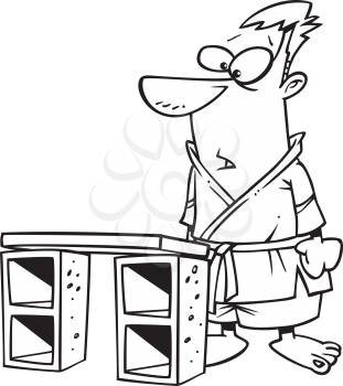 Royalty Free Clipart Image of a Guy in Front of a Board and Cement Blocks