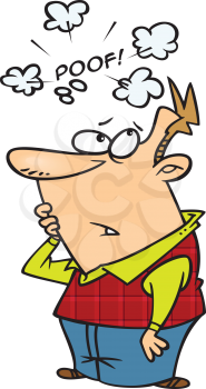 Royalty Free Clipart Image of a Man With Clouds and Poof Over His Head