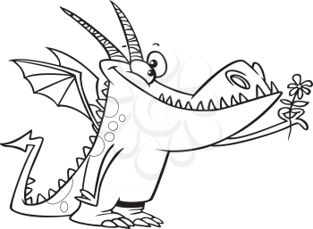 Royalty Free Clipart Image of a Dragon With a Flower