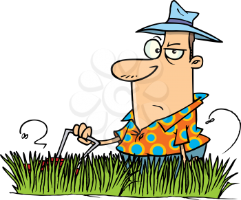 Royalty Free Clipart Image of a Man Mowing the Lawn
