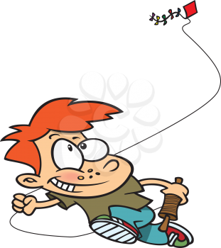 Royalty Free Clipart Image of a Boy Flying a Kite