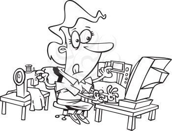 Royalty Free Clipart Image of a Woman Multitasking