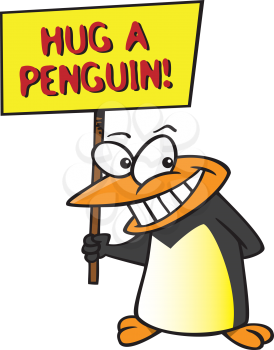 Royalty Free Clipart Image of a Penguin Holding a Hug a Penguin Sign