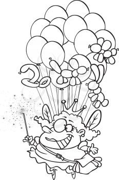 Royalty Free Clipart Image of a Fairy With Balloons