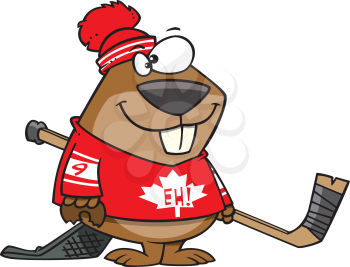 Royalty Free Clipart Image of a Hockey Playing Beaver