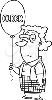 Royalty Free Clipart Image of a Woman Holding a Balloon With Older On It