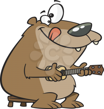 Royalty Free Clipart Image of a Bear Playing a Ukelele