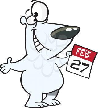 Royalty Free Photo of a Polar Bear With a Calendar Page for Feb. 27