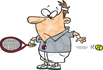 Royalty Free Clipart Image of a Tennis Player With the Ball Going Through Him