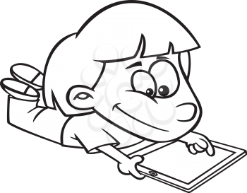 Royalty Free Clipart Image of a Girl Playing on a Tablet 