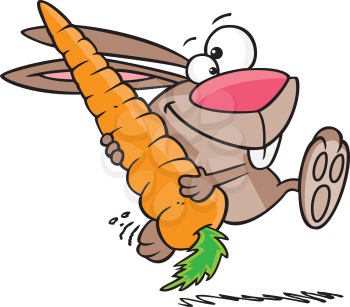 Royalty Free Clipart Image of a Rabbit Holding a Carrot