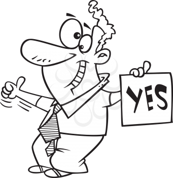 Royalty Free Clipart Image of a Man Holding a Yes Sign
