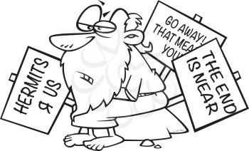 Royalty Free Clipart Image of a Hermit Holding Signs