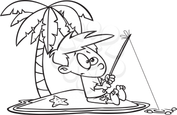 Royalty Free Clipart Image of a Boy Fishing on an Island