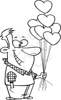 Royalty Free Clipart Image of a Man Holding Heart-Shaped Balloons