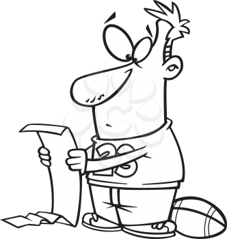 Royalty Free Clipart Image of a Man With a Football Reading a Long List