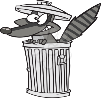Royalty Free Clipart Image of a Raccoon in a Trashcan 