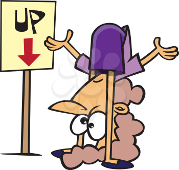 Royalty Free Clipart Image of a Female Looking Upside Down 