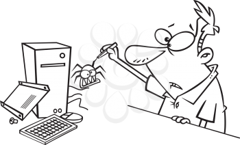 Royalty Free Clipart Image of a Man With a Computer Bug