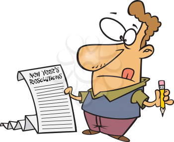 Royalty Free Clipart Image of a Man With a New Year's Resolution List
