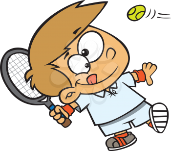 Royalty Free Clipart Image of a Boy Playing Tennis