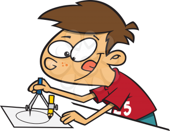 Royalty Free Clipart Image of a Boy Using a Protractor