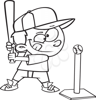 Royalty Free Clipart Image of a Boy Playing T-Ball