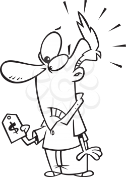 Royalty Free Clipart Image of a Man Looking at a Price Sticker