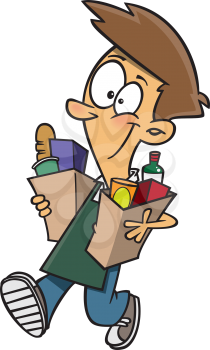 Royalty Free Clipart Image of a Young Man Carrying Groceries