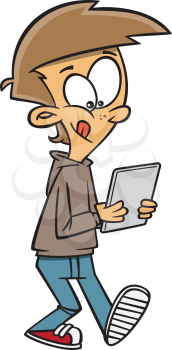 Royalty Free Clipart Image of a Boy Walking With a Tablet