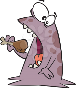 Royalty Free Clipart Image of a Monster Eating a Chicken Leg