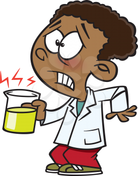 Royalty Free Clipart Image of a Scientist Holding a Beaker of Something Hot