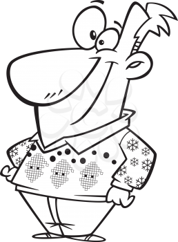 Royalty Free Clipart Image of a Man Wearing an Ugly Christmas Sweater