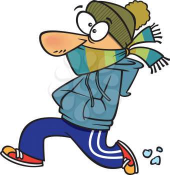 Royalty Free Clipart Image of a Man Running in the Cold