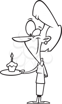 Royalty Free Clipart Image of a Woman Holding a Cupcake on a Plate