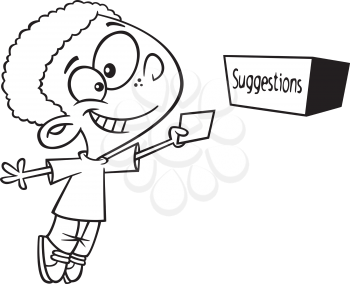 Royalty Free Clipart Image of a Boy Putting a Card in a Suggestion Box