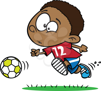 Royalty Free Clipart Image of a Boy Chasing a Ball