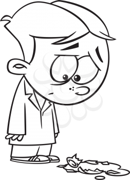 Royalty Free Clipart Image of a Boy in a Lab Coat Looking at a Broken Beaker