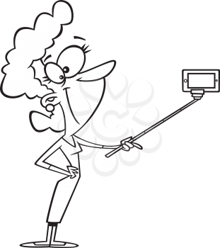 Royalty Free Clipart Image of a Woman Using a Selfie Stick