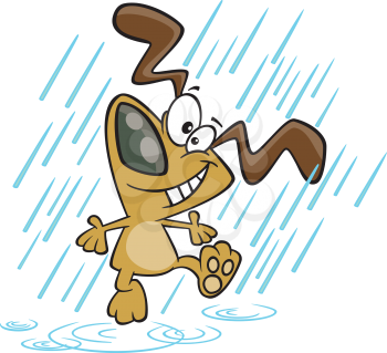 Royalty Free Clipart Image of a Dog in the Rain