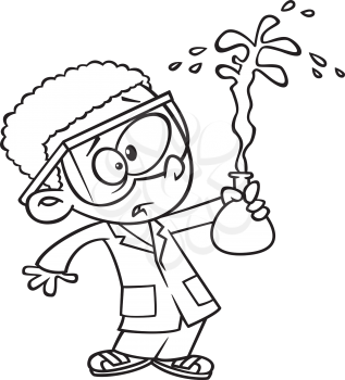 Royalty Free Clipart Image of a Boy Holding a Beaker of Exploding Liquid