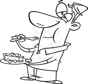 Royalty Free Clipart Image of a Man Eating Cheesecake