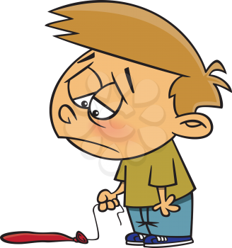 Royalty Free Clipart Image of a Boy Crying Over a Broken Balloon